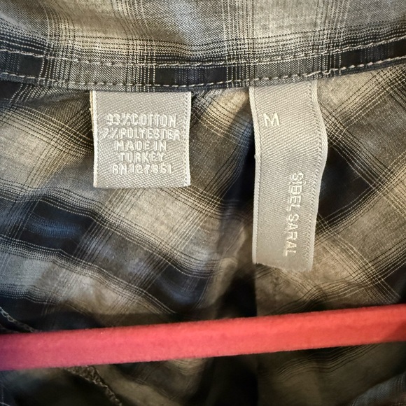 Sibel Saral Plaid Button Down Shirt Medium Gray Blue Asymmetrical Back - Picture 3 of 4